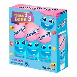 Kit Gel Dental Infantil Malvatrikids Baby Anticárie Sabor Tutti-Frutti Sem Flúor 3 Unidades 70g Cada - Malvatri Kids