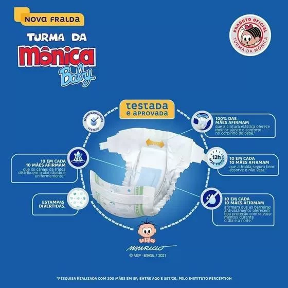 Fralda Turma Da Mônica Baby QuatroSec Giga Descartável Tamanho G - 80 Unidades - Image 2