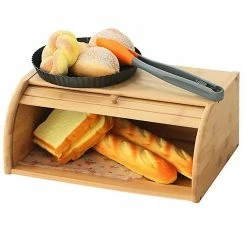 Unbranded Chegada Natural Bambu Bread Holder Food Storage Container Kitchen Roll Top Bread Storage Bins