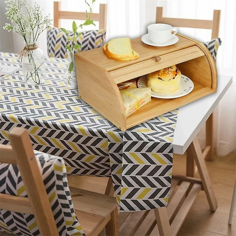 Unbranded Chegada Natural Bambu Bread Holder Food Storage Container Kitchen Roll Top Bread Storage Bins - Image 2