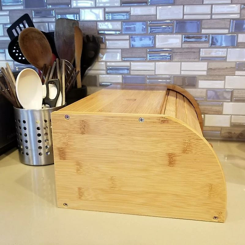 Unbranded Chegada Natural Bambu Bread Holder Food Storage Container Kitchen Roll Top Bread Storage Bins - Image 4