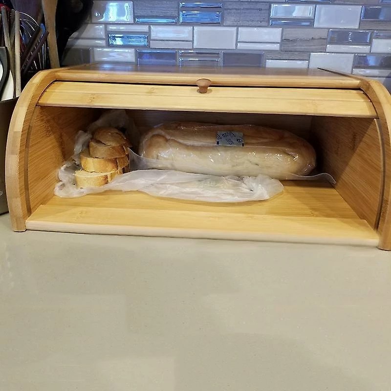 Unbranded Chegada Natural Bambu Bread Holder Food Storage Container Kitchen Roll Top Bread Storage Bins - Image 5
