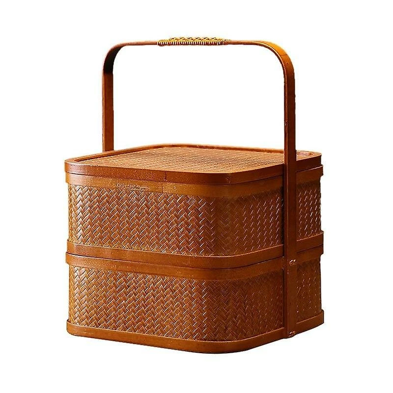 Unbranded Portable Food Box Meal Storage Lunch Case Bamboo Dustproof With Cover Snack Dishes Container Bins