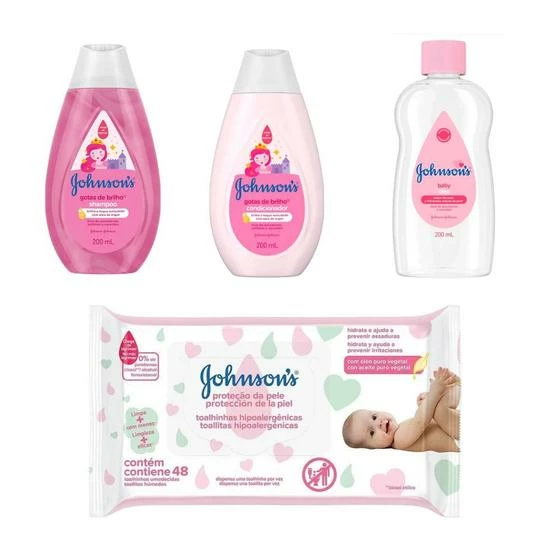 Kit Johnson's Baby Shampoo + Condicionador + Óleo + Lenço - Johnsons Baby