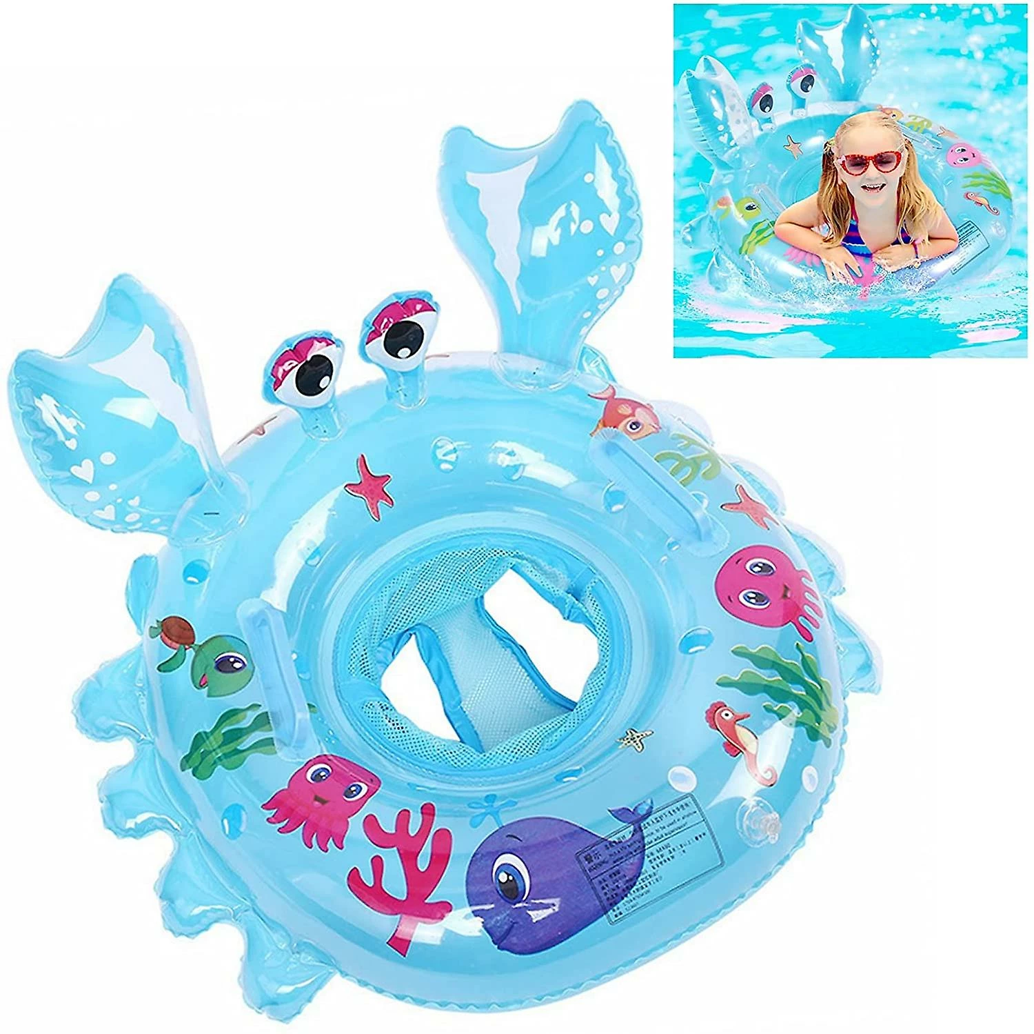 AcserGery Baby Pool Float, Crab Shaped Baby Dolphin Inflatable Seat, Kids Floating Swimming Ring