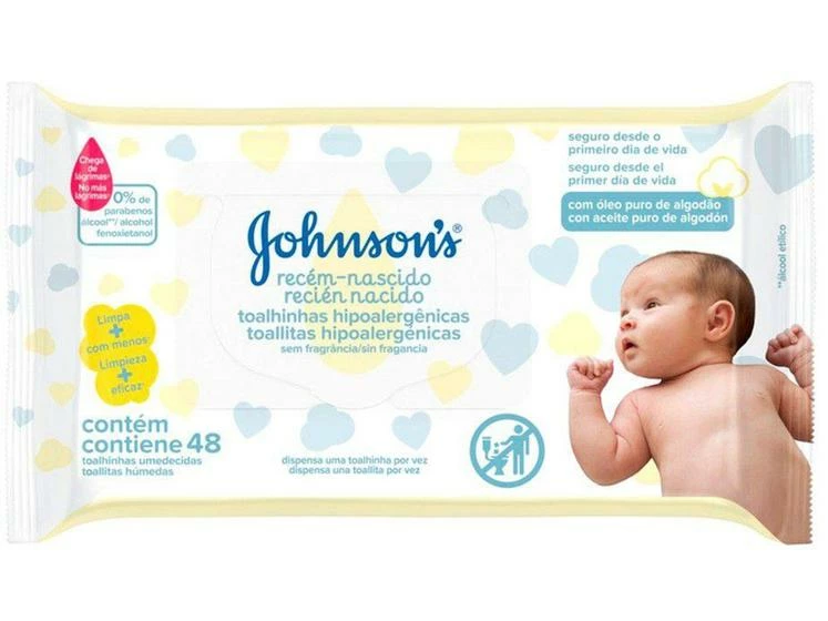 Lenços Umedecidos Johnsons Baby Recém-Nascido - Sem Fragrância 48 Unidades - Johnson'S Baby
