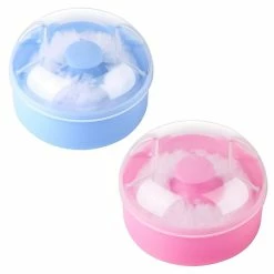 Ivan 2pcs Baby Body Cosmetic Powder Puff Body Puff E Container Case (rosa E Azul)