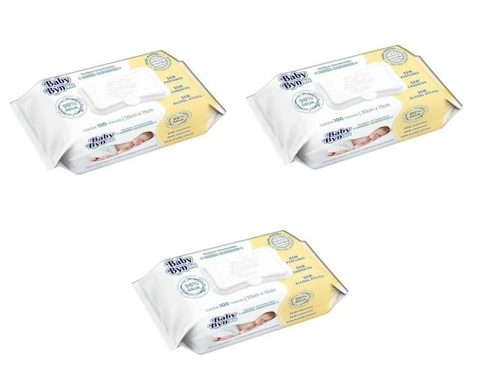 Kit 3 Toalhas Umedecidas Baby Byn RN 100 Folhas Hygieline - Baby Blass