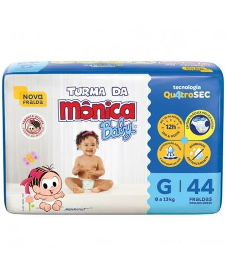 Fralda Turma Da Mônica Baby Mega Descartável Tamanho G - 44 Unidades