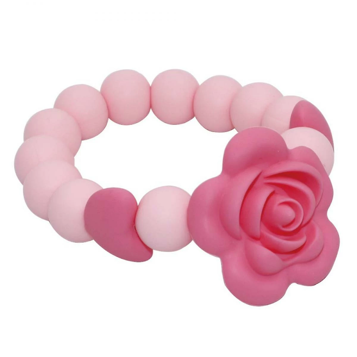 Unbranded Sensory Chew Bracelet For Baby, Teething Beads Bracelet For Girls, Silicone Teether Ring Pink Rose Chewing Toys For Toddlers And Infant