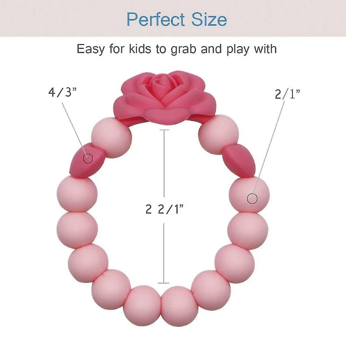 Unbranded Sensory Chew Bracelet For Baby, Teething Beads Bracelet For Girls, Silicone Teether Ring Pink Rose Chewing Toys For Toddlers And Infant - Image 2