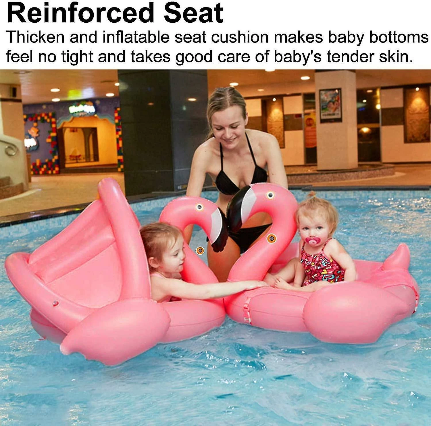 Unbranded Sunshine Smile Swimming Ring Flamingo, Baby Swimming Ring Inflatable, Baby Swimming Ring With Sun Protection, Baby Swimming, Baby Swimming Trainer, In - Image 2