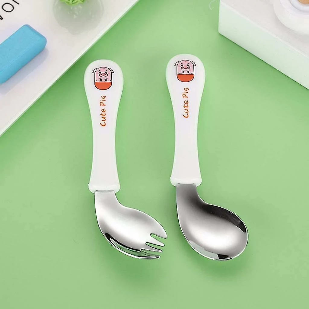 Unbranded Kids Cutlery Set, Baby Spoon Fork Baby Tableware Set Curved Handle Training Spoons Forks For Baby Kids - Image 3