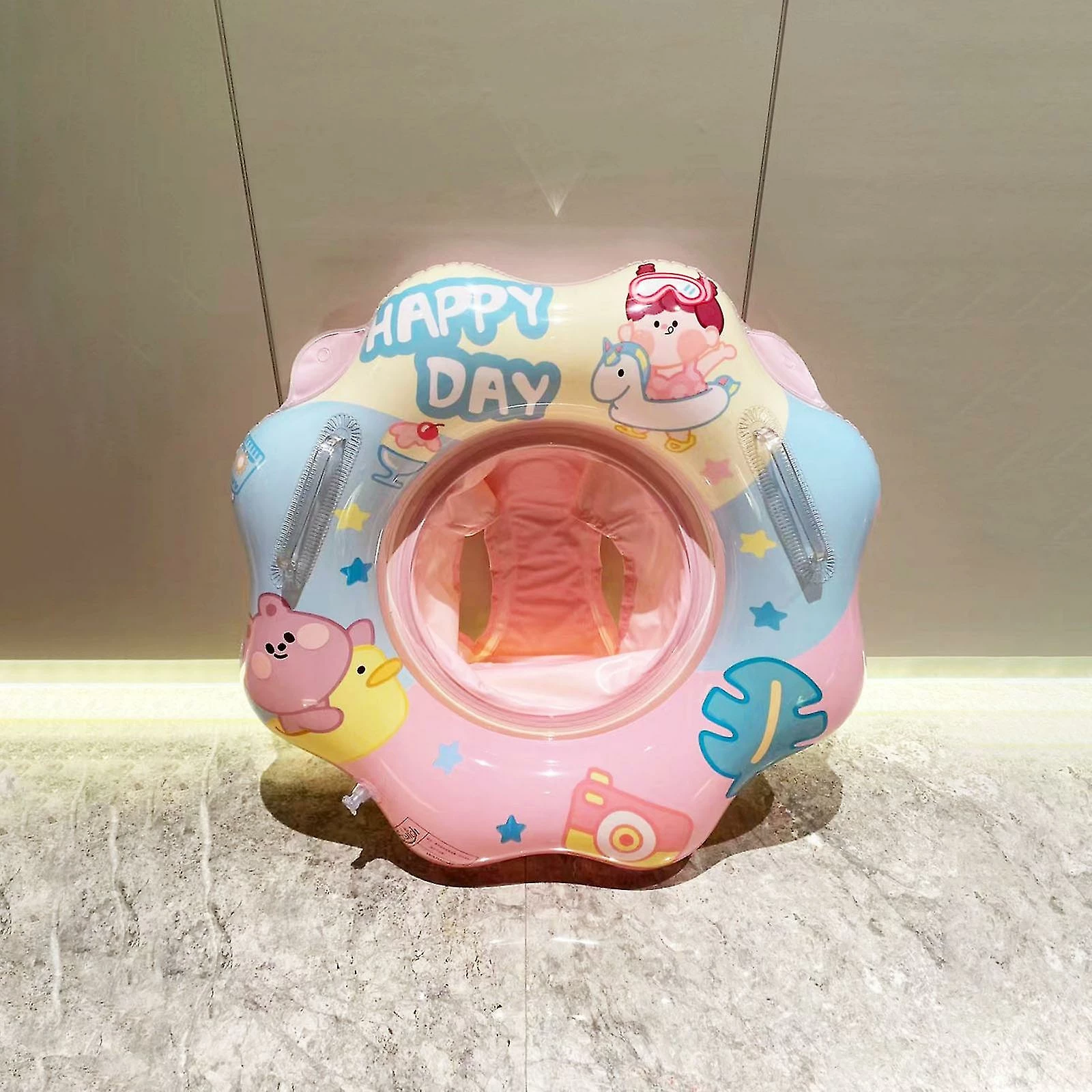 Unbranded Swim Ring Sponge Base For 1-5 Year Old Baby With Dual Handle Pool Float 190g Multicolor Ocean Style Colorful Inflatable - Image 4