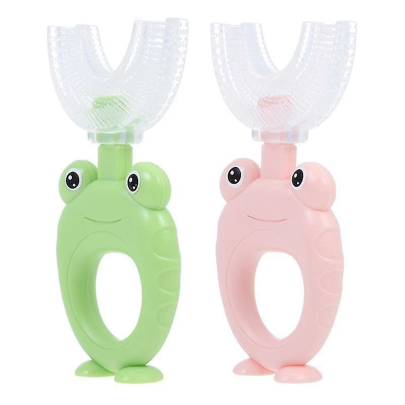 HSKMALL 10.5X5.3x2cm Assorted Color Toothbrushes 2pcs Silicone Kids Toothbrush Supple Tooth Brush Baby U Sha - Image 2