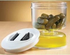 Unbranded Hourglass Jar, Pickle Jar With Strainer And Clip, Hourglass Seal Pickle Pickle Olive Container, Juice Separator, Food Storage, 1 Piece, Clear Color