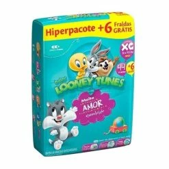 Fralda Baby Looney Tunes Tamanho XG Pacote Hiper 44 Fraldas Descartáveis E Ganhe 6 Fraldas