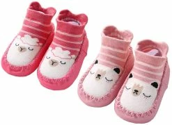 Unbranded 2 Pairs Of Baby Socks Toddler Slippers Cotton Warm Shoes Soft Sole Non Slip