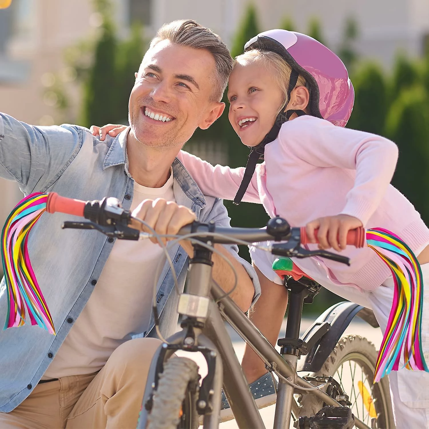 Linkrunning 1 Pair Kid's Rainbow Bike Streamers For Girls Boys, 2 Pack Baby's Colorful Bicycle Grips Tassel Ribbons, Carrier Accessories Easy Attach To Scooter's/ - Image 2