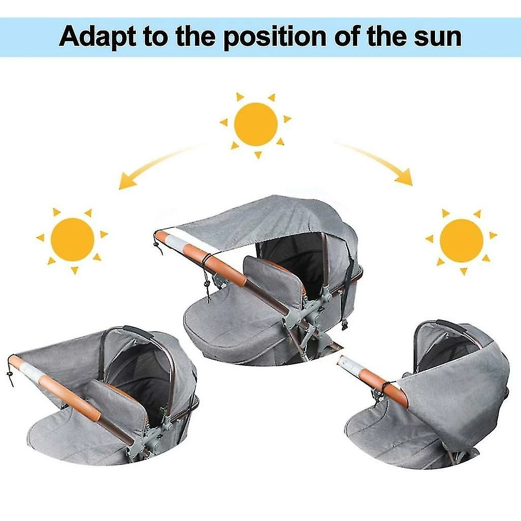 NINEFOX Universal Awning For Prams, Baby Baths - Tear-resistant Sun Protection With Uv Protection Coating 50+ And Roller Blind Function - Melange Grey - Image 3