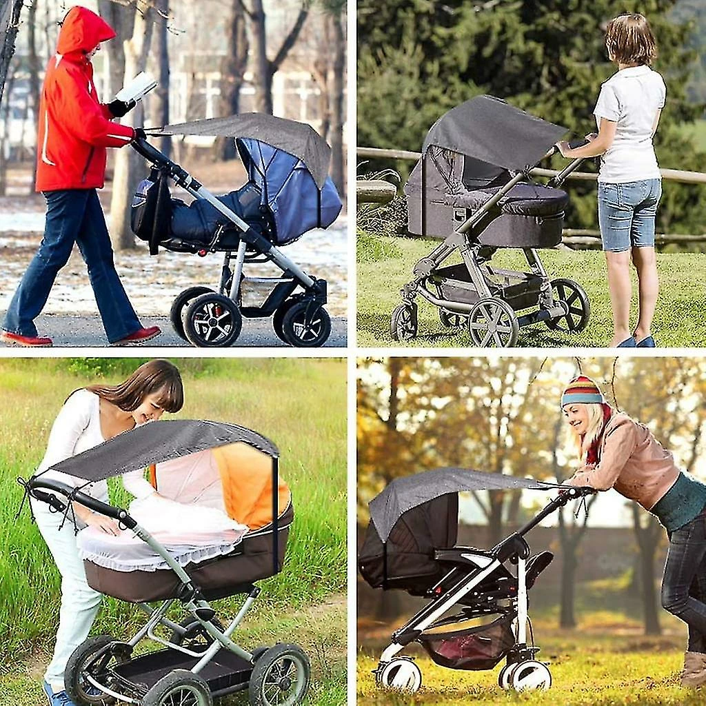 NINEFOX Universal Awning For Prams, Baby Baths - Tear-resistant Sun Protection With Uv Protection Coating 50+ And Roller Blind Function - Melange Grey - Image 5