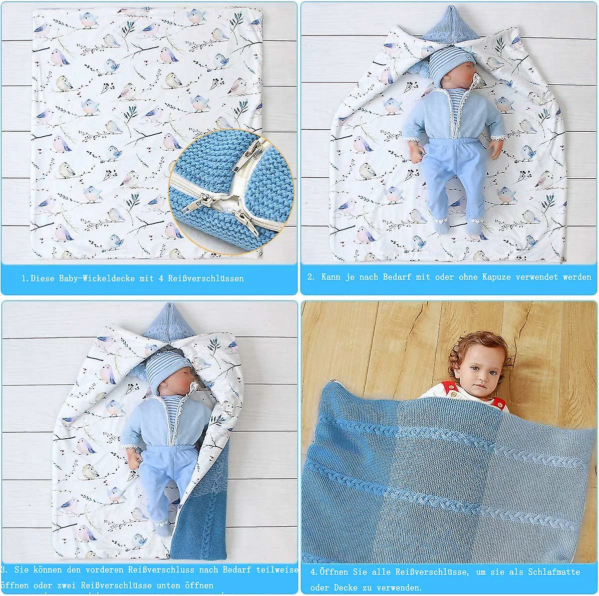 Sxbd Newborn Bunting Bag Baby Sleeping Bag Swaddle Warm Winter Blanket Envelope Zipper - Image 3