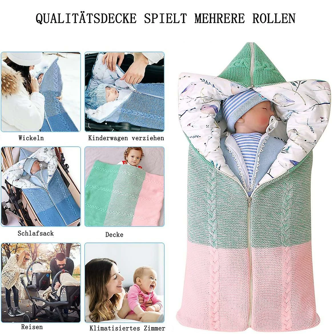 Sxbd Newborn Bunting Bag Baby Sleeping Bag Swaddle Warm Winter Blanket Envelope Zipper - Image 5