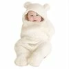 Unbranded Newborn Plush Swaddle Blankets Cute Baby Hooded Swaddle Blanket Plush Bear Receiving Hooded Sleeping Bag Warm And Soft Swaddle Wrap For Infant B