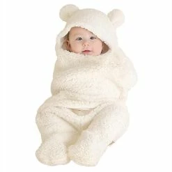 Unbranded Newborn Plush Swaddle Blankets Cute Baby Hooded Swaddle Blanket Plush Bear Receiving Hooded Sleeping Bag Warm And Soft Swaddle Wrap For Infant B