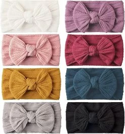 8pcs Baby Girls Nylon Hair Bows Headbands Stretchy Handmade Hair Bands Soft Hair Gift