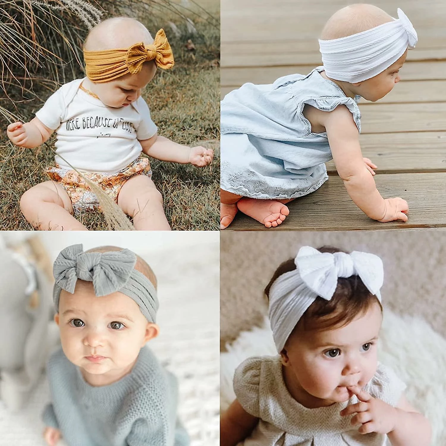 8pcs Baby Girls Nylon Hair Bows Headbands Stretchy Handmade Hair Bands Soft Hair Gift - Image 4