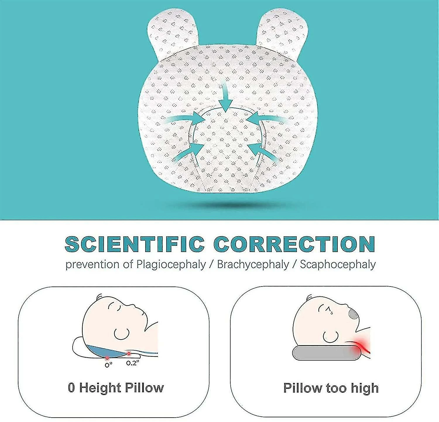 Mryenc Muitar Soft Baby Nursery Pillows Unisex Newborns Head Shaping Infant Support Sleeping Head Sleep Pillows With Bear Ears (beige) - Image 4