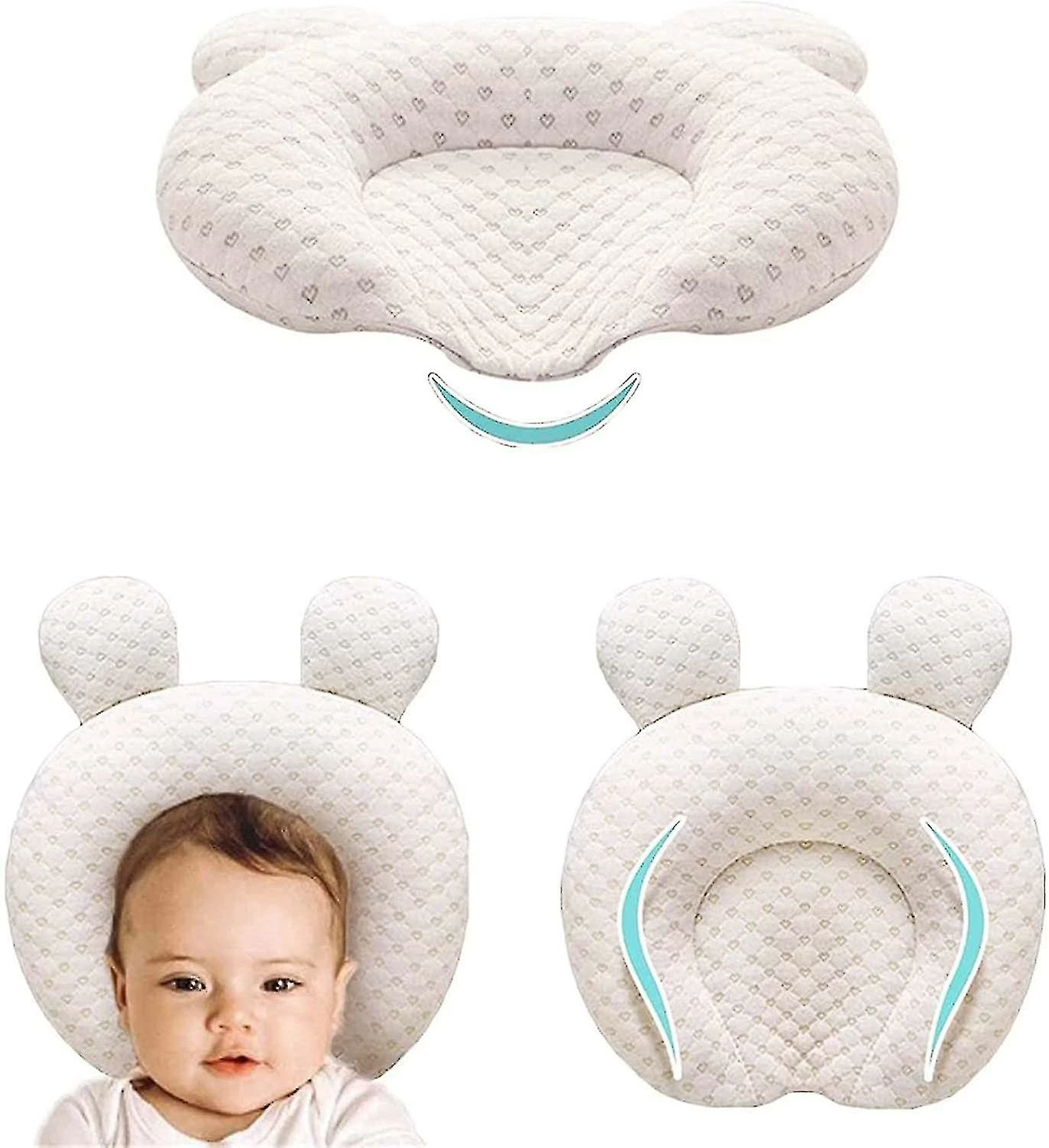 Mryenc Muitar Soft Baby Nursery Pillows Unisex Newborns Head Shaping Infant Support Sleeping Head Sleep Pillows With Bear Ears (beige)