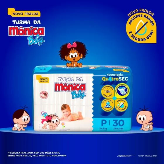 Fralda Infantil Turma Da Mônica Baby Mega Tamanho P 30 Fraldas Descartáveis - Image 2