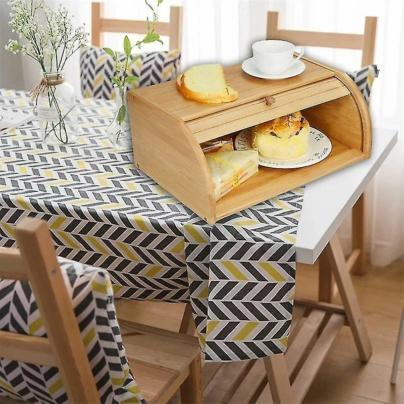 Unbranded Arrival Natural Bamboo Bread Holder Food Storage Container Kitchen Roll Top Bread Storage Bins - Image 2