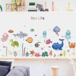 Liangnv Cartoon Sea Life Wall Decals, Heytea Ocean World Peel And Stick Removable Wall Stickers, Diy Under The Sea Fish Wall Decor For Kids Girls Baby Bedroom