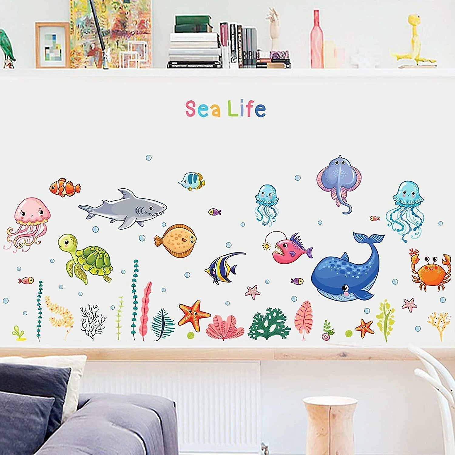 Liangnv Cartoon Sea Life Wall Decals, Heytea Ocean World Peel And Stick Removable Wall Stickers, Diy Under The Sea Fish Wall Decor For Kids Girls Baby Bedroom