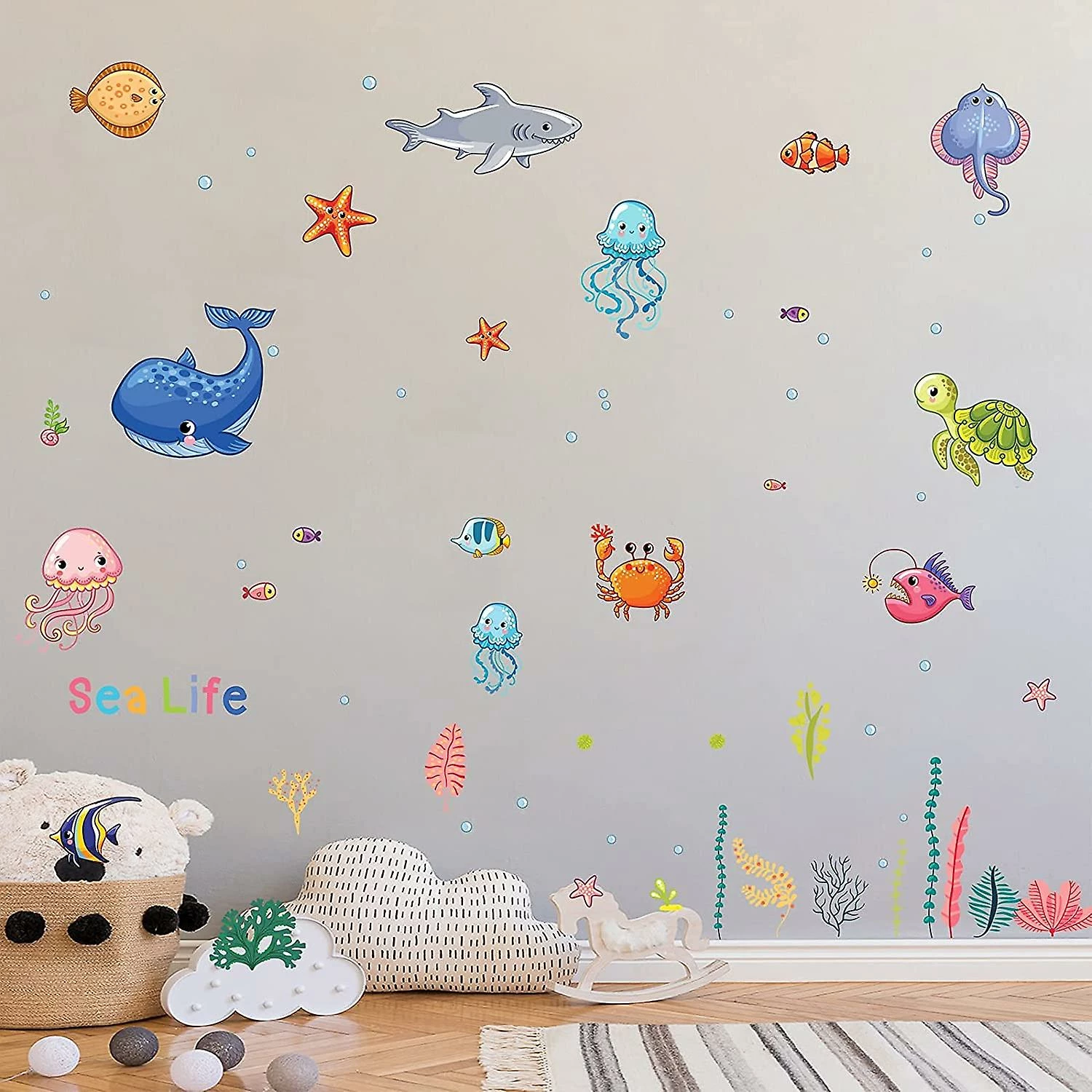 Liangnv Cartoon Sea Life Wall Decals, Heytea Ocean World Peel And Stick Removable Wall Stickers, Diy Under The Sea Fish Wall Decor For Kids Girls Baby Bedroom - Image 2