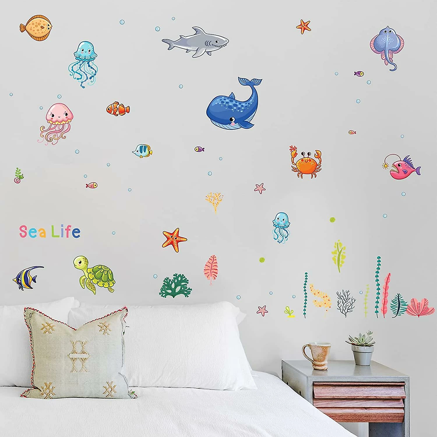 Liangnv Cartoon Sea Life Wall Decals, Heytea Ocean World Peel And Stick Removable Wall Stickers, Diy Under The Sea Fish Wall Decor For Kids Girls Baby Bedroom - Image 3