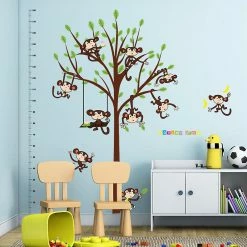 Liangnv Heytea Cartoon Naughty Monkeys Swinging On Tree Height Sticker, Growth Height Chart Measuring Removable Wall Decal, Children Kids Baby Home Room Nurse