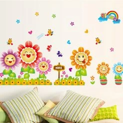 Liangnv Heytea Colorful Smiling Sunflowers Bees Butterflies Removable Wall Sticker Decal, Children Kids Baby Home Room Nursery Diy Decorative Adhesive Art Wal