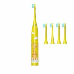 Jscxcf Yellow Kids Electric Toothbrushes With 4 Brush Heads, 3 Modes With Memory, Ipx7 Waterproof, 2 Minutes Build-in Smart Timer, Baby Kids Toothbru