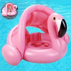 Wonderful Wow Flamingo Baby Swimming Ring With Sun Protection, Baby Swimming Aid, Baby Swimming Ring Inflável, Anel De Natação Baby Pool, Natação Inflável Ri