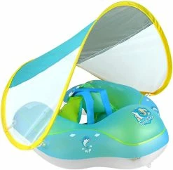 Unbranded Baby Sun Protection Swim Ring Swim Trainer With Removable Sun Canopy Yanlieso