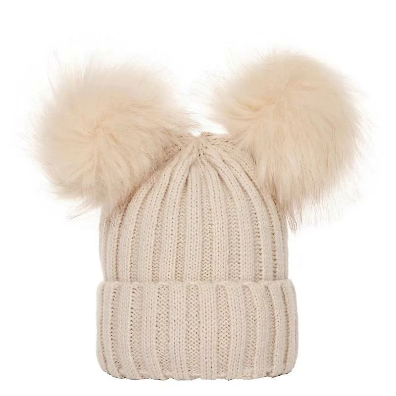 Unbranded Moda Double Hairball Solid Color Baby Pompom Cap Manter Quente Ao Ar Livre Crianças S Chapéu De Inverno Gorro Chapéu