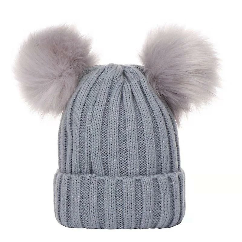 Unbranded Moda Double Hairball Solid Color Baby Pompom Cap Manter Quente Ao Ar Livre Crianças S Chapéu De Inverno Gorro Chapéu - Image 4