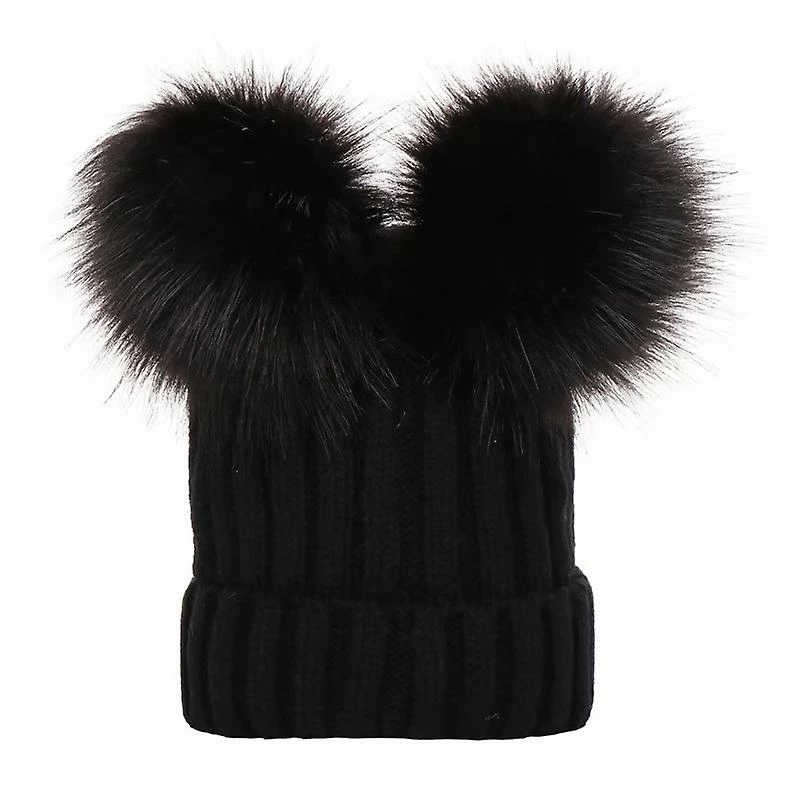 Unbranded Moda Double Hairball Solid Color Baby Pompom Cap Manter Quente Ao Ar Livre Crianças S Chapéu De Inverno Gorro Chapéu - Image 5