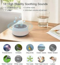 White Noise Machine For Sleeping Baby Adults Kids, Sound Machine With Night Light, 16 Soothing Sounds-