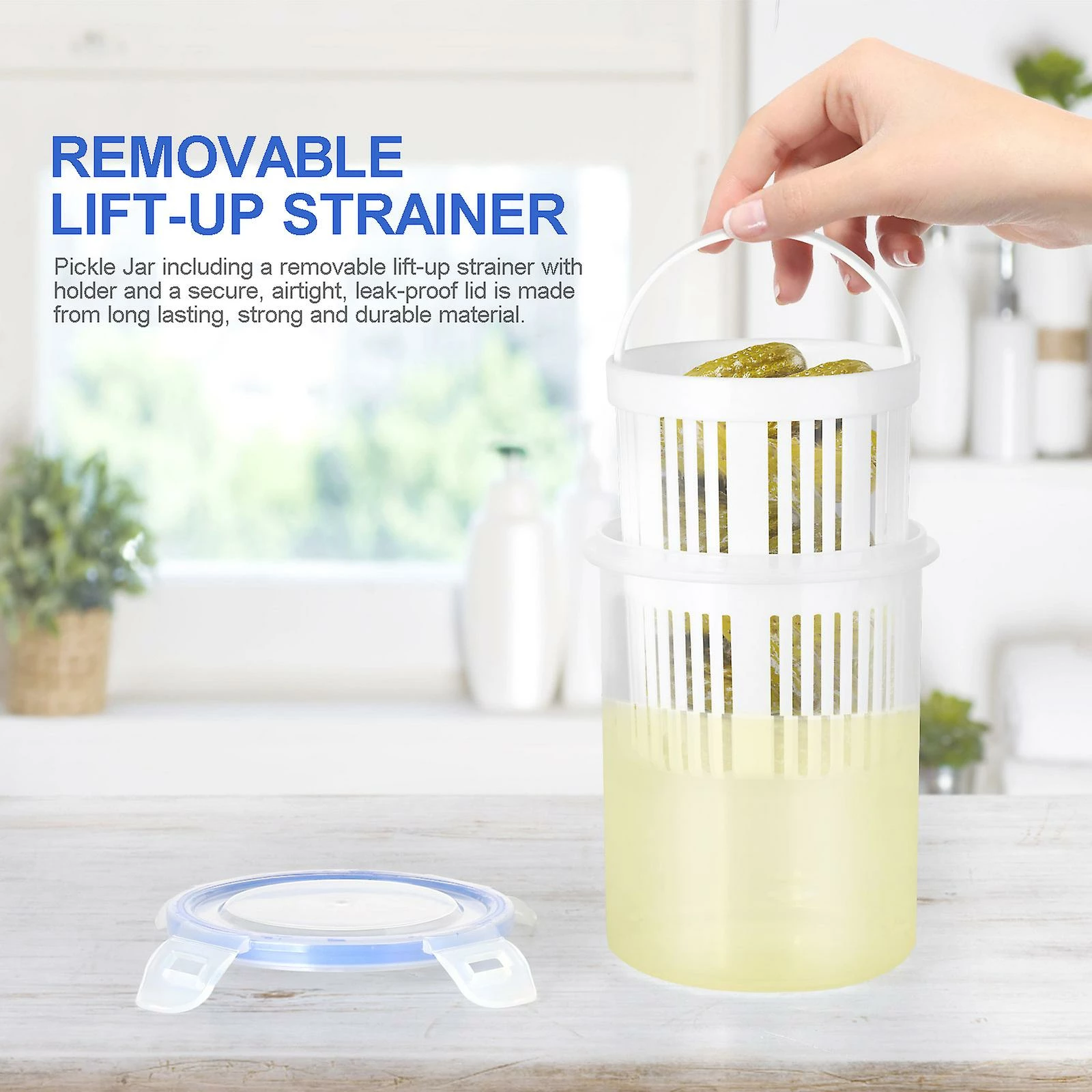 Unbranded Best Offer Pickle Jar With Strainer Insert, Deli Food Storage Container, Pickle Holder Keeper Lifter - Image 2