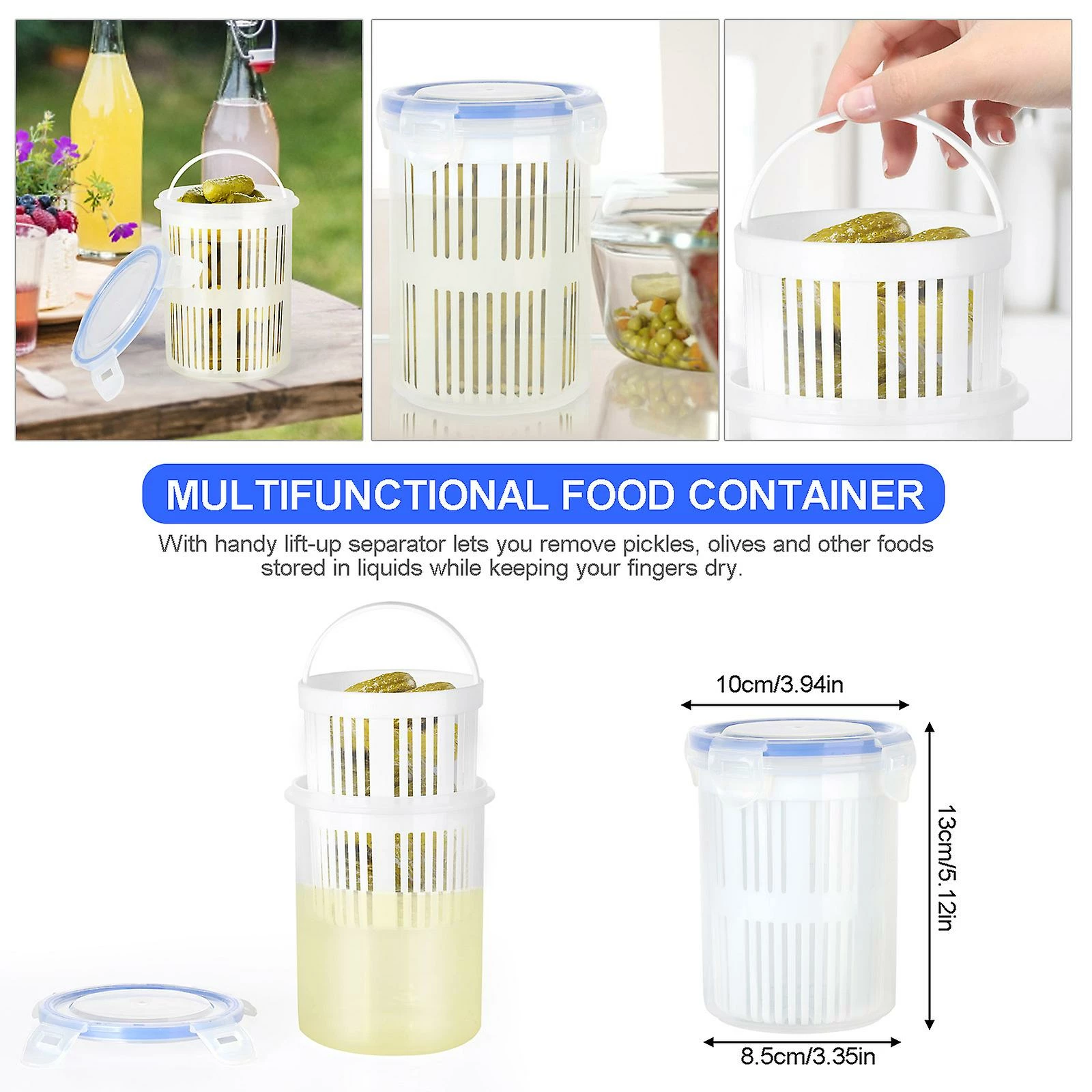 Unbranded Best Offer Pickle Jar With Strainer Insert, Deli Food Storage Container, Pickle Holder Keeper Lifter - Image 3